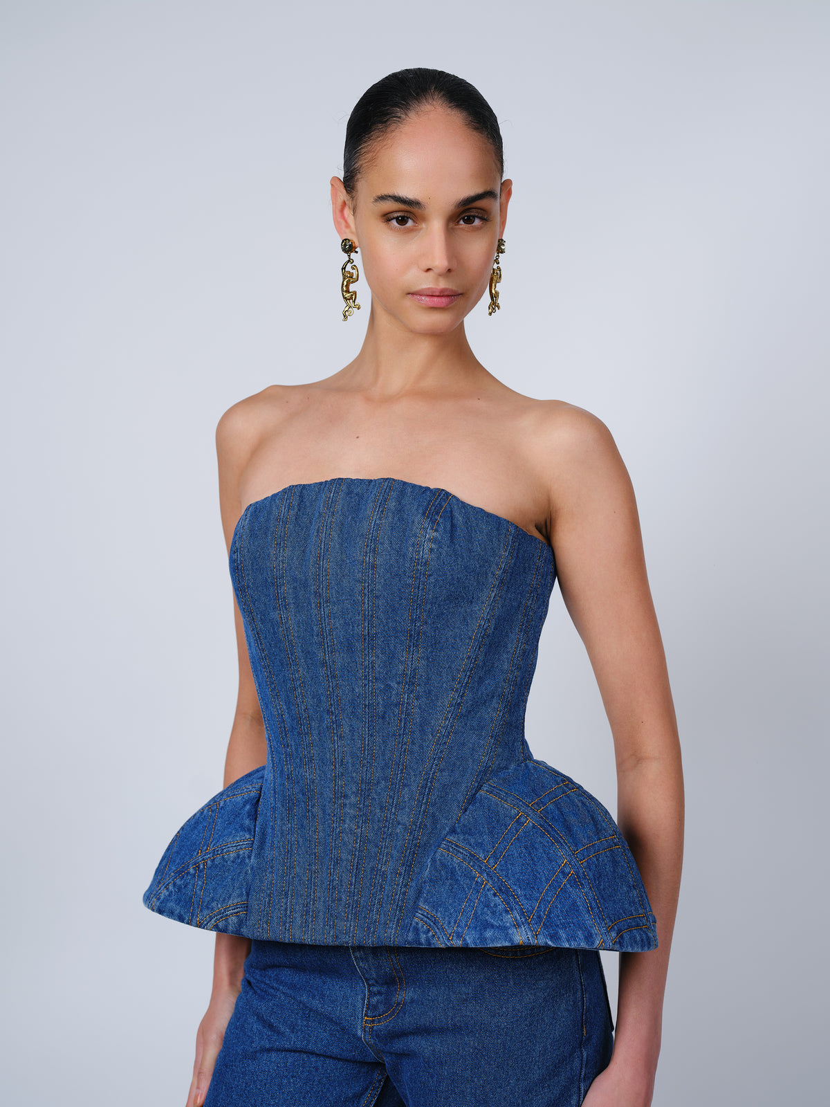 The Emmi corset top in blue denim