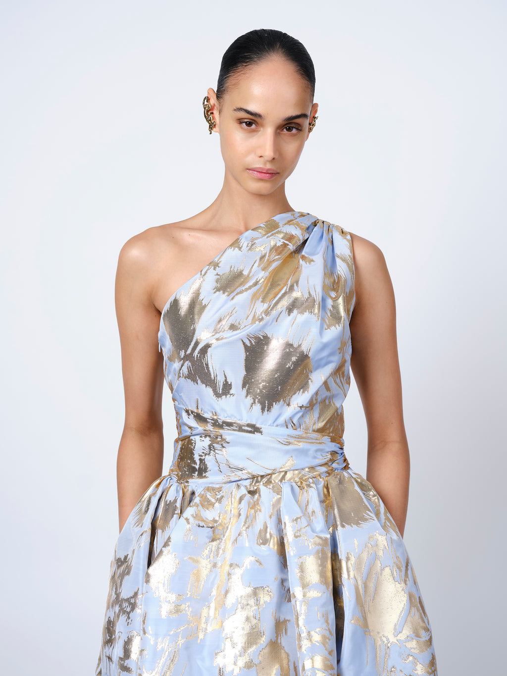 The Paula dress in cornflower and gold