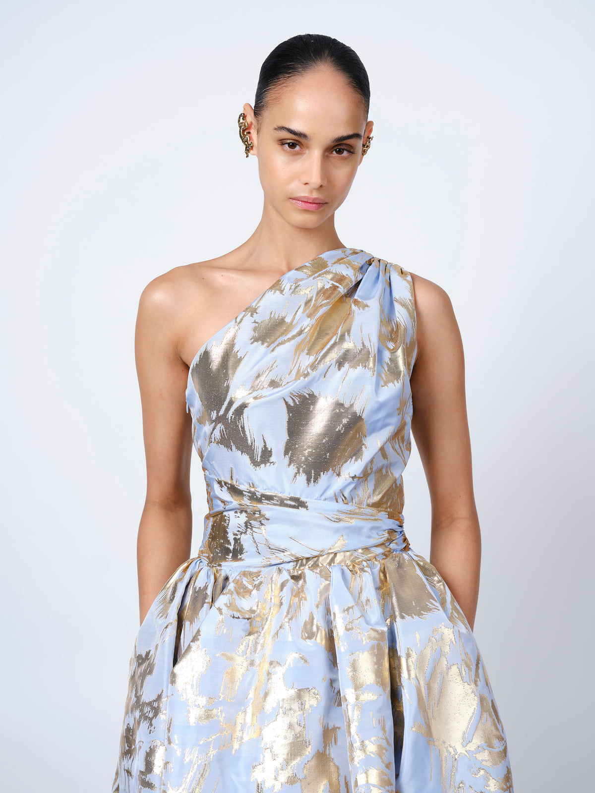 The Paula dress in cornflower and gold