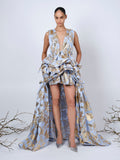 The Alexandrina gown in cornflower and gold