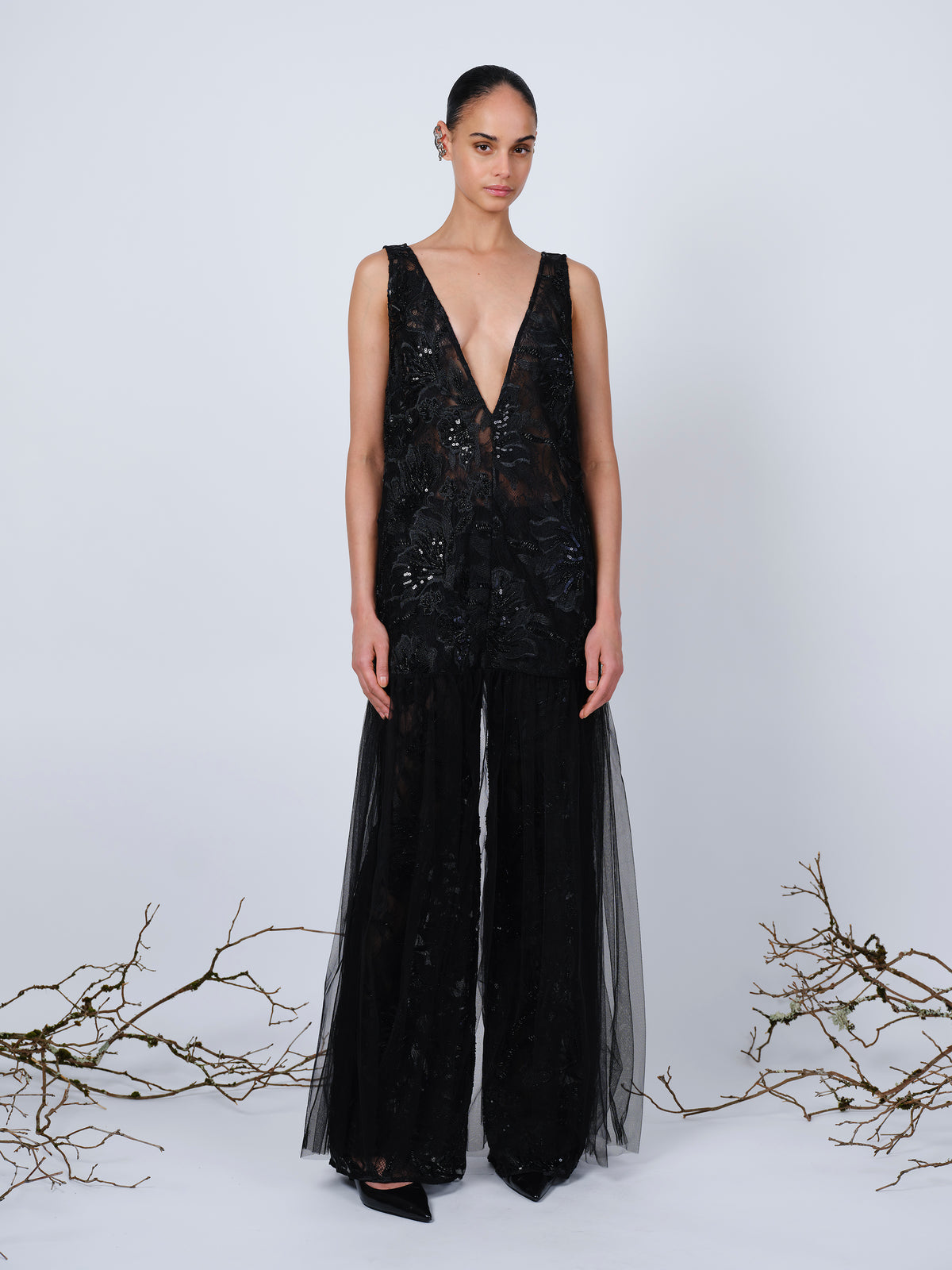 The Anastasia dress in black beaded lace