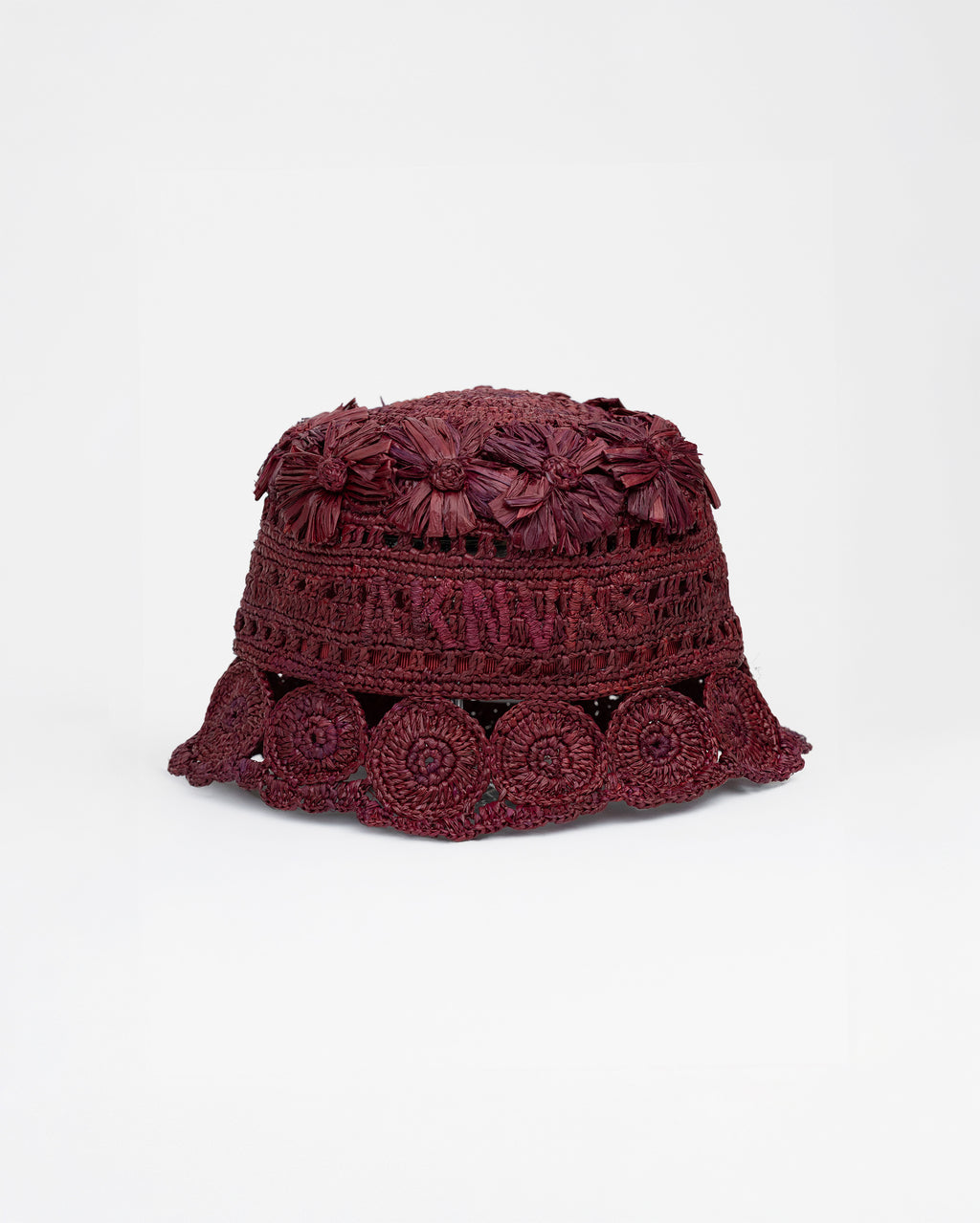 The Cass raffia bucket hat in wine