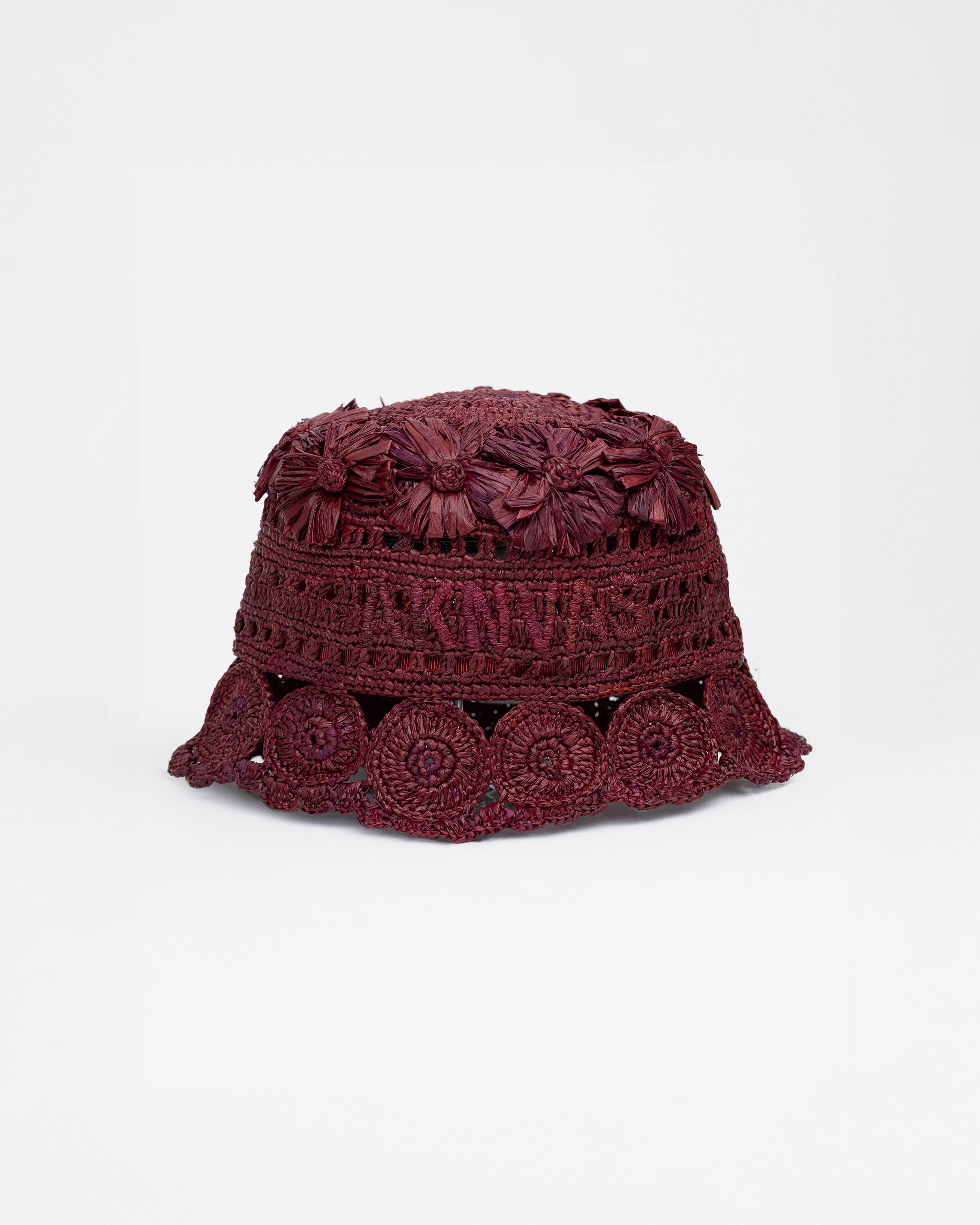 The Cass raffia bucket hat in wine