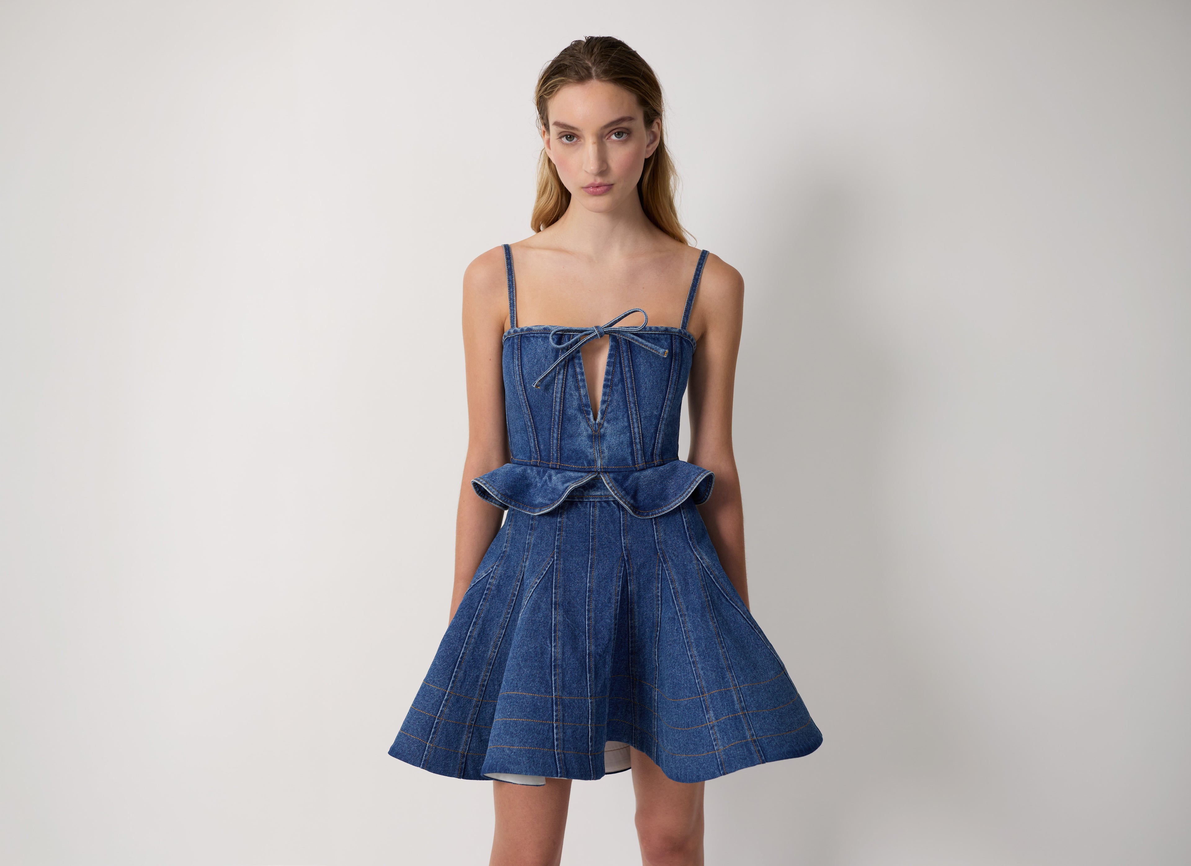 aknvas denim dress Eryn Midi With 3d Rose Detail Dry clean Aknvas Eryn Denim Midi Dress
