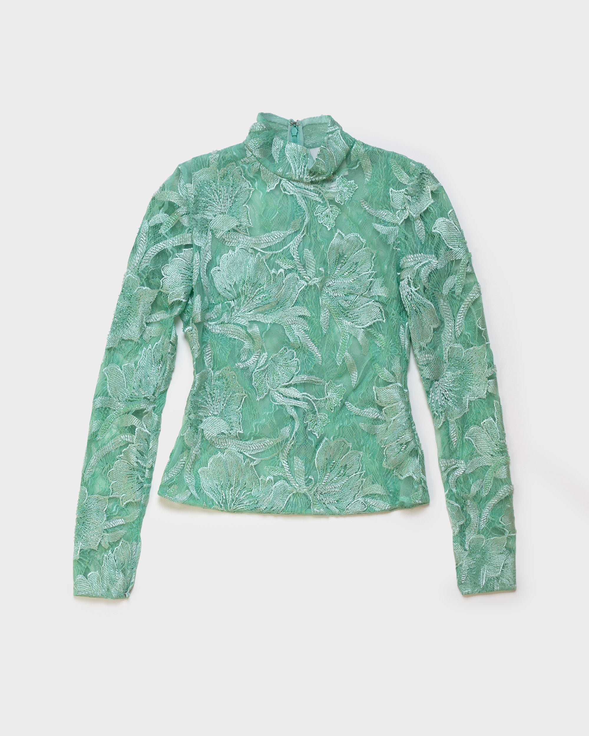 The Freja top in beaded mint lace