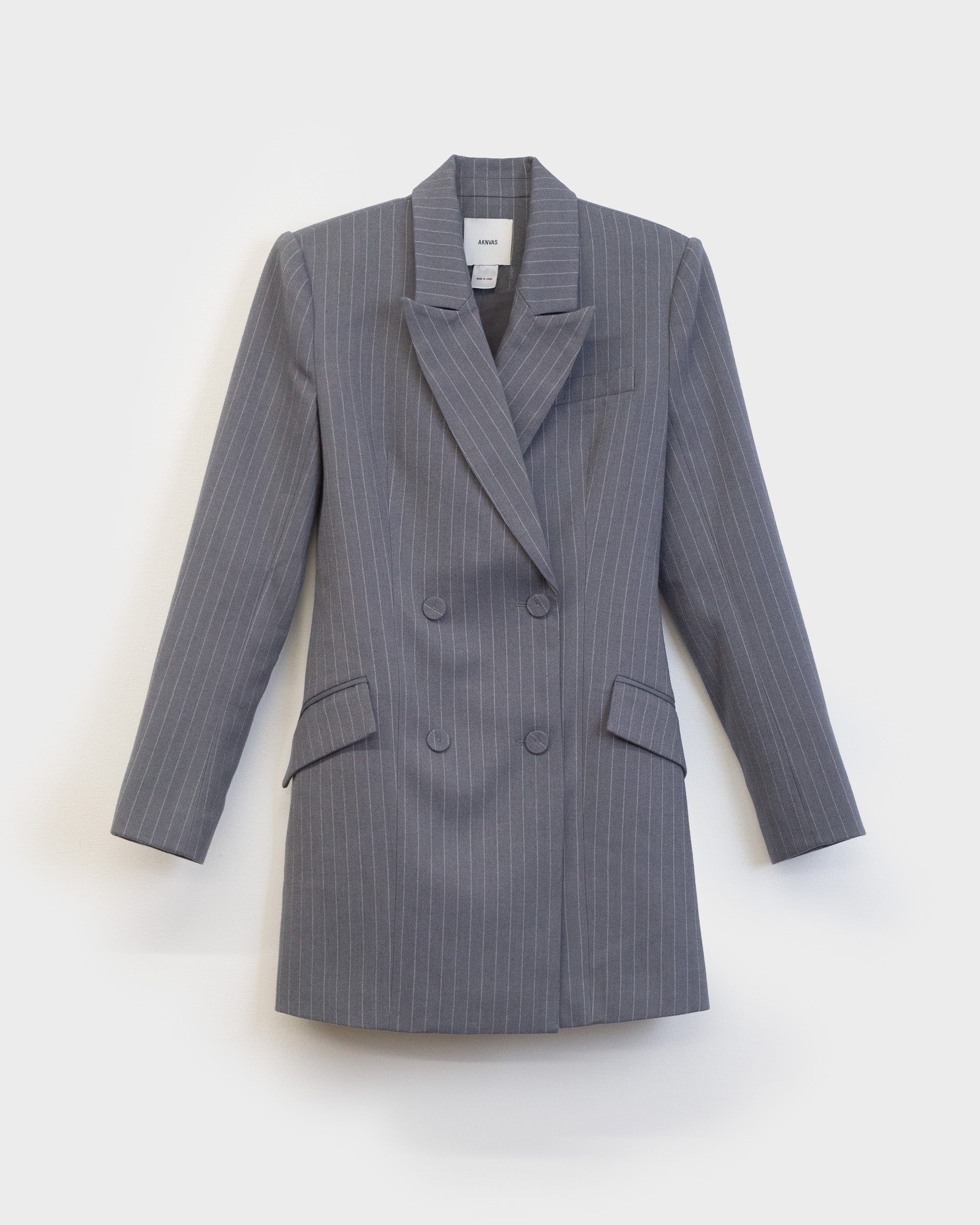 The Zoe blazer dress in grey pinstripe