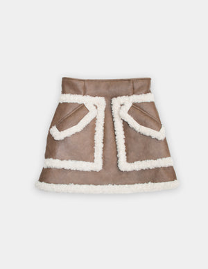 CHERRY FAUX SHEARLING SKIRT