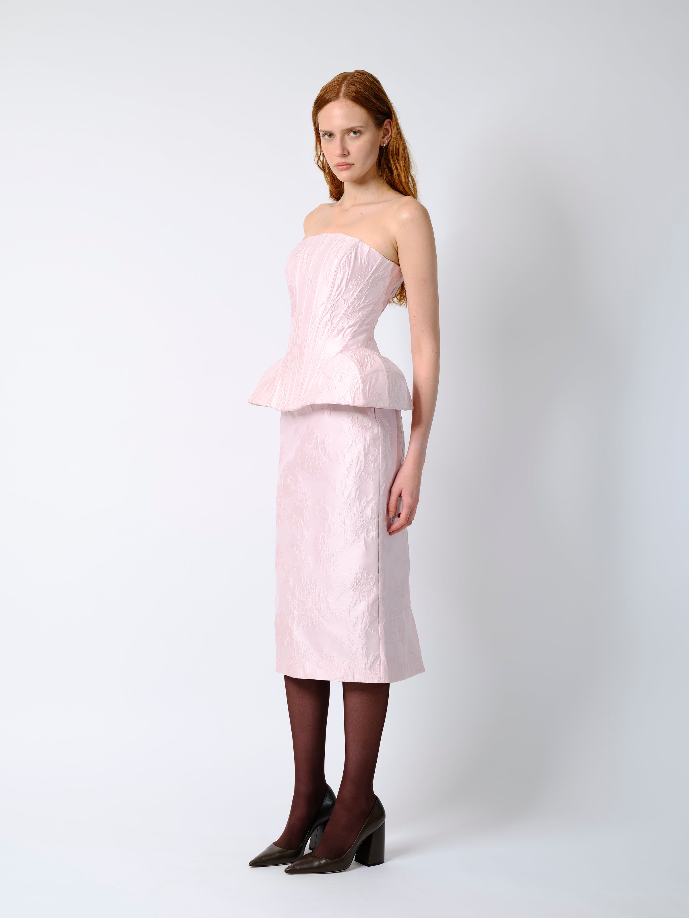 The Emmi corset top in pale pink brocade