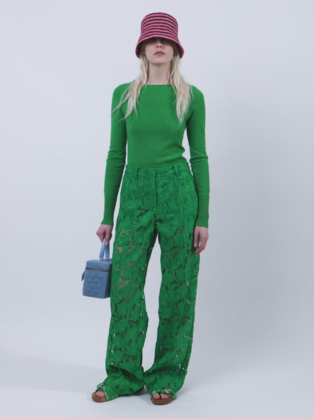 The Lily lace-up knit top in green