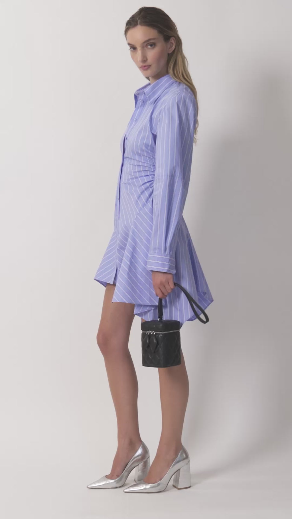 The Deena dress in sky blue stripe