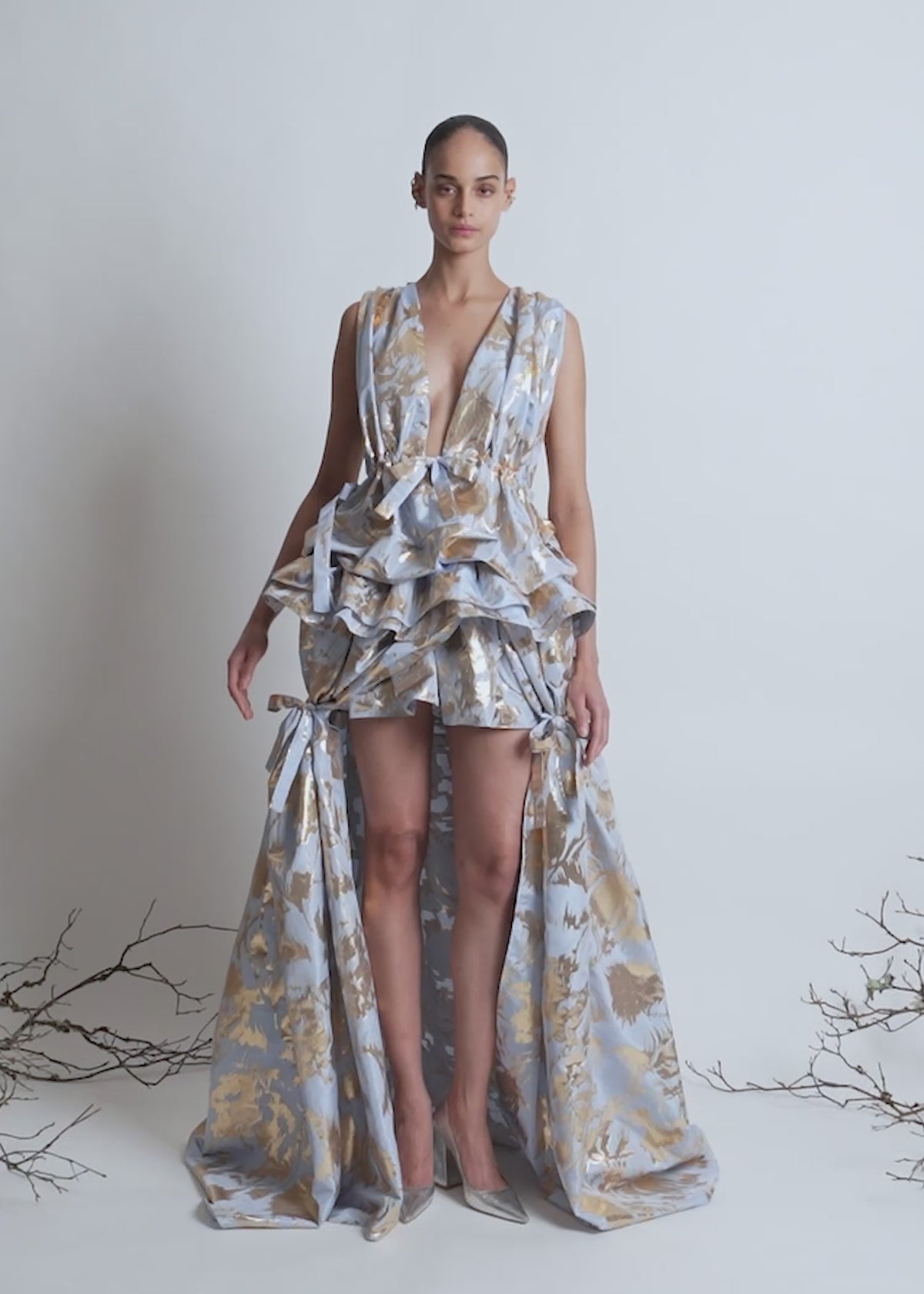 The Alexandrina gown in cornflower and gold