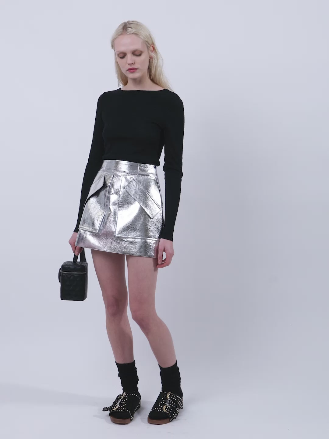 The Lily lace-up knit top in black