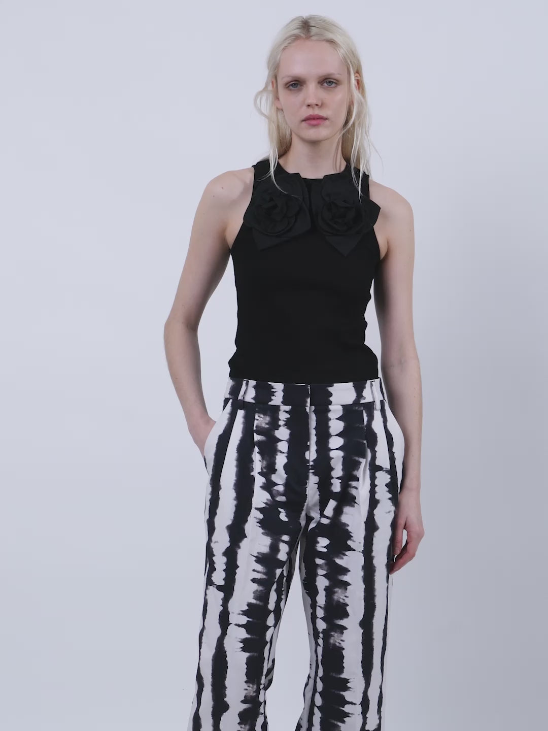 The Camille flower tank in black