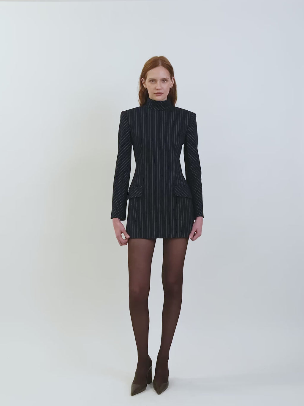 The Toni dress in navy pinstripe