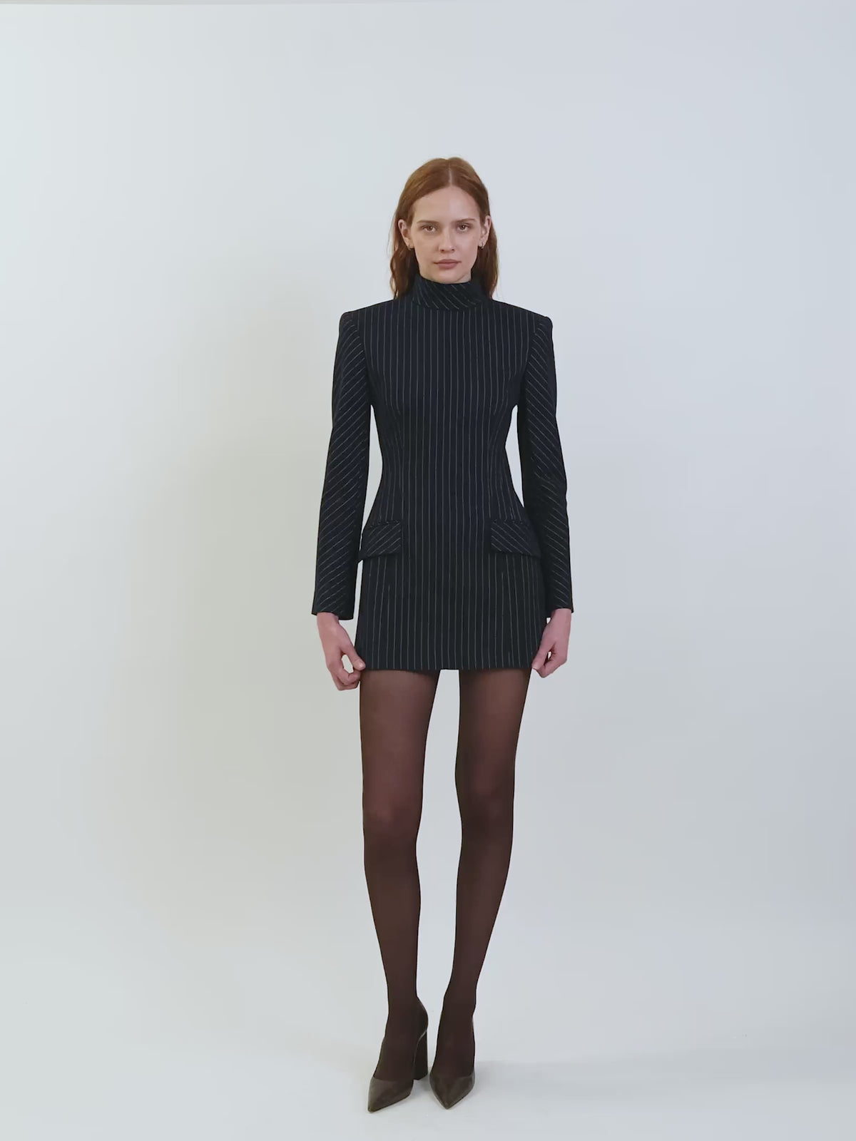 The Toni dress in navy pinstripe