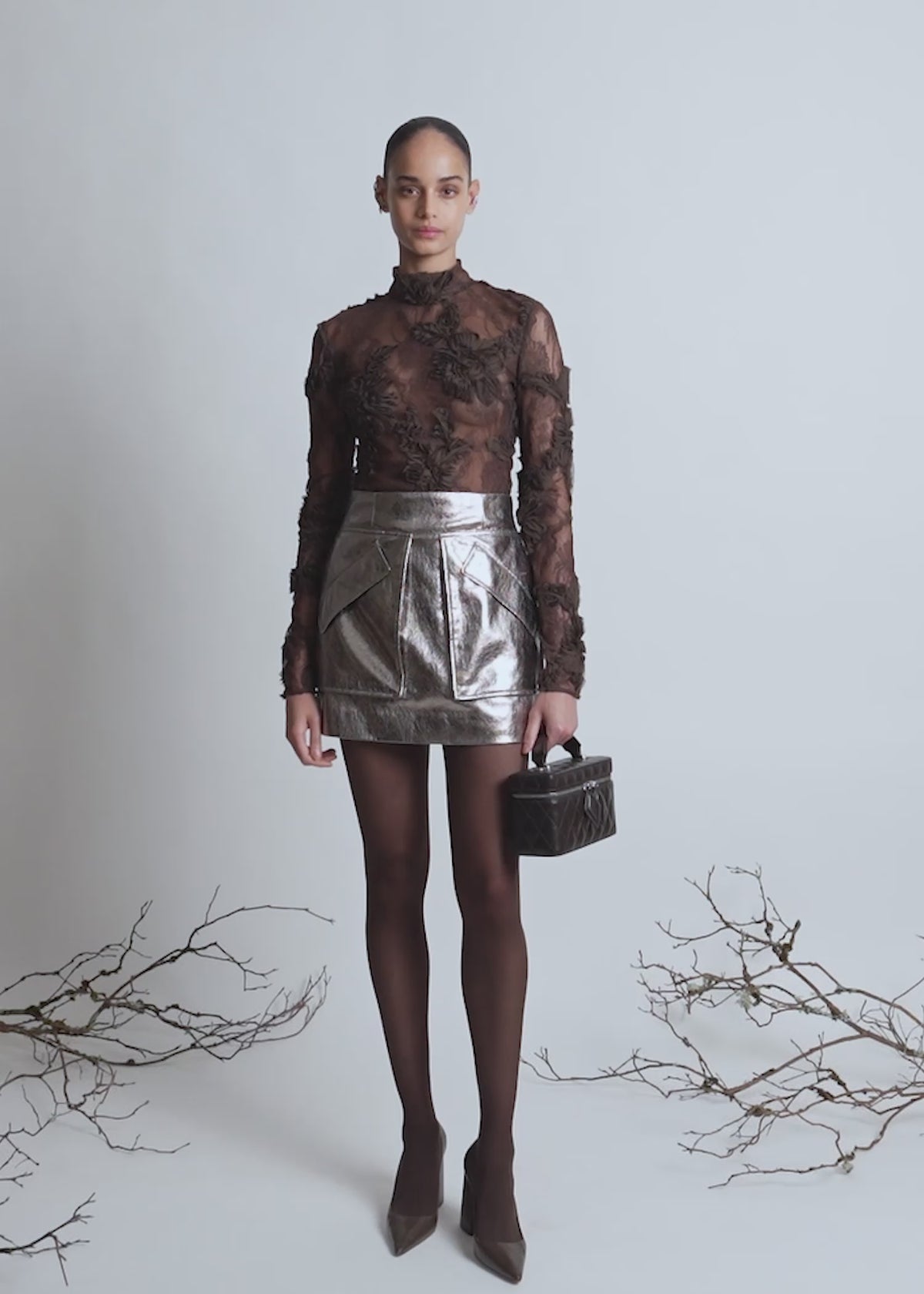 The Cherry skirt in metallic silver